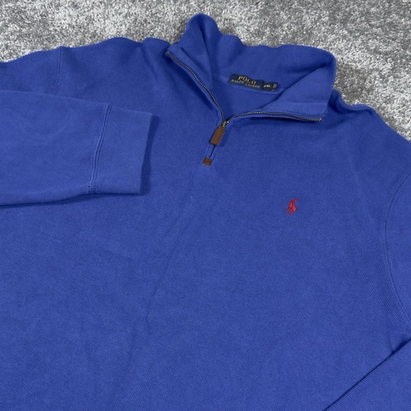 Polo Ralph Lauren Shirt Mens XXL Blue 1/4 Quarter Zip Pullover Sweater Cotton - Picture 1 of 7